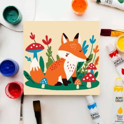 Fox and Mushrooms paint by numbers for kids