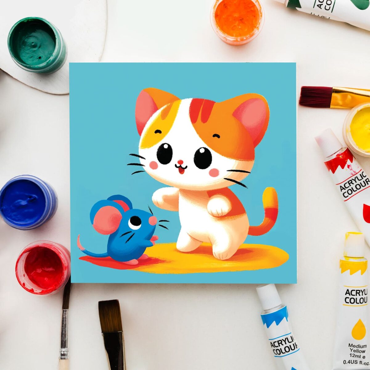 Kitten and Mouse Friendship paint by numbers for kids